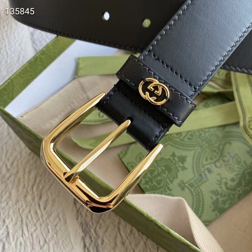 G*u*i unisex gg belt with square buckle and interlocking g 3.6 cm width