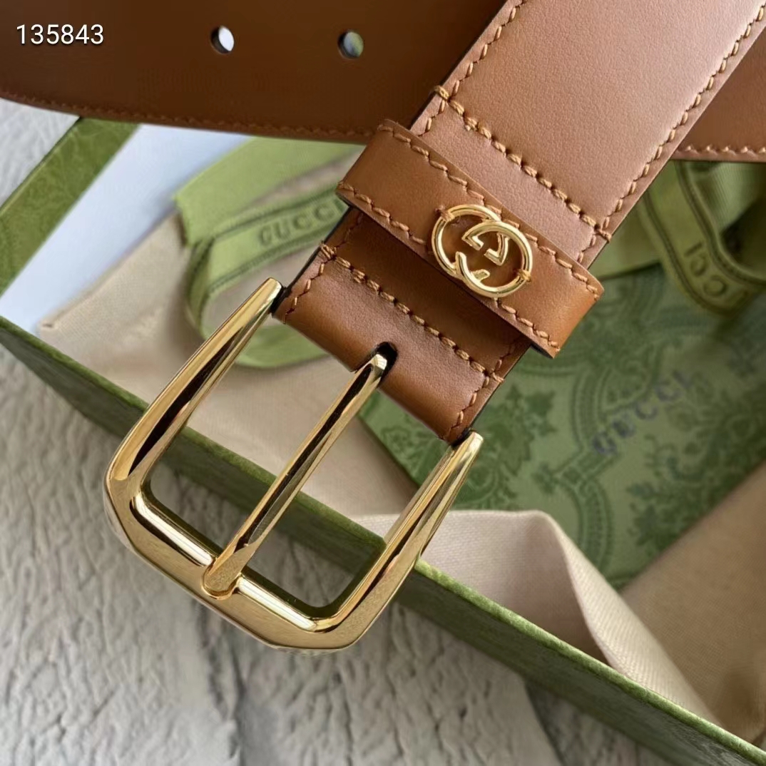 G*u*i unisex gg belt with square buckle and interlocking g brown 3.6 cm width