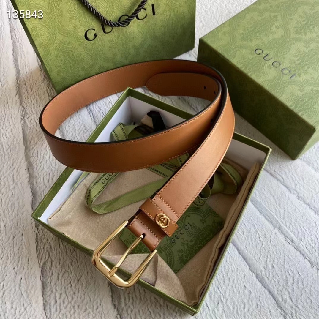 G*u*i unisex gg belt with square buckle and interlocking g brown 3.6 cm width