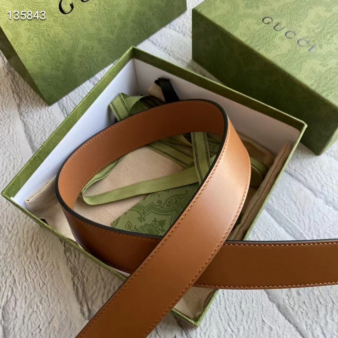 G*u*i unisex gg belt with square buckle and interlocking g brown 3.6 cm width