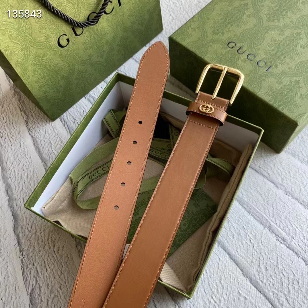 G*u*i unisex gg belt with square buckle and interlocking g brown 3.6 cm width