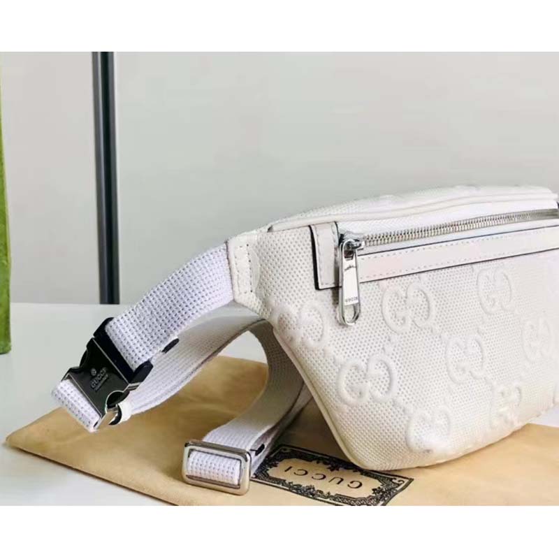 G*u*i unisex gg embossed belt bag white tonal leather