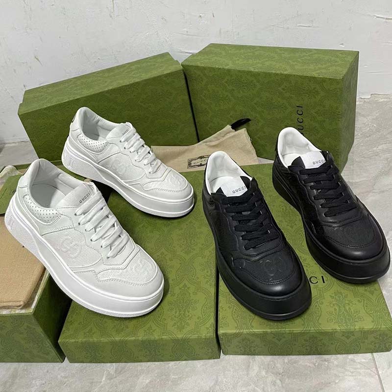 G*u*i unisex gg embossed sneaker white smooth leather lace up flat