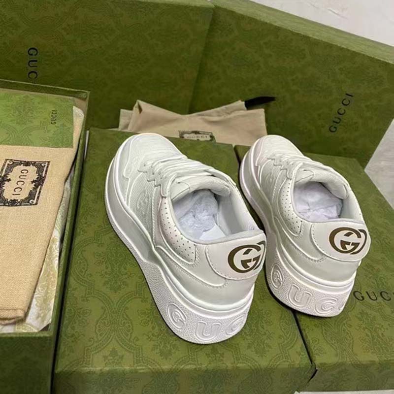 G*u*i unisex gg embossed sneaker white smooth leather lace up flat