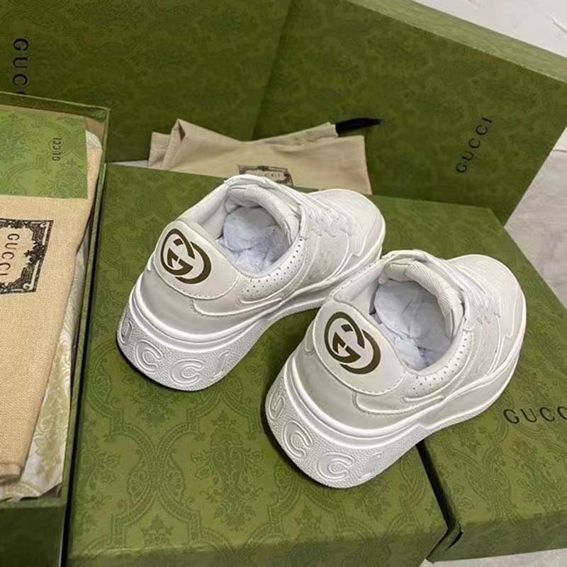 G*u*i unisex gg embossed sneaker white smooth leather lace up flat