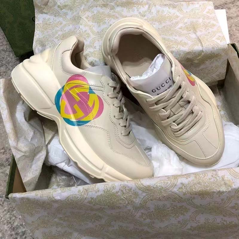 G*u*i unisex gg rhyton heart sneaker ivory leather interlocking g low 5 cm heel