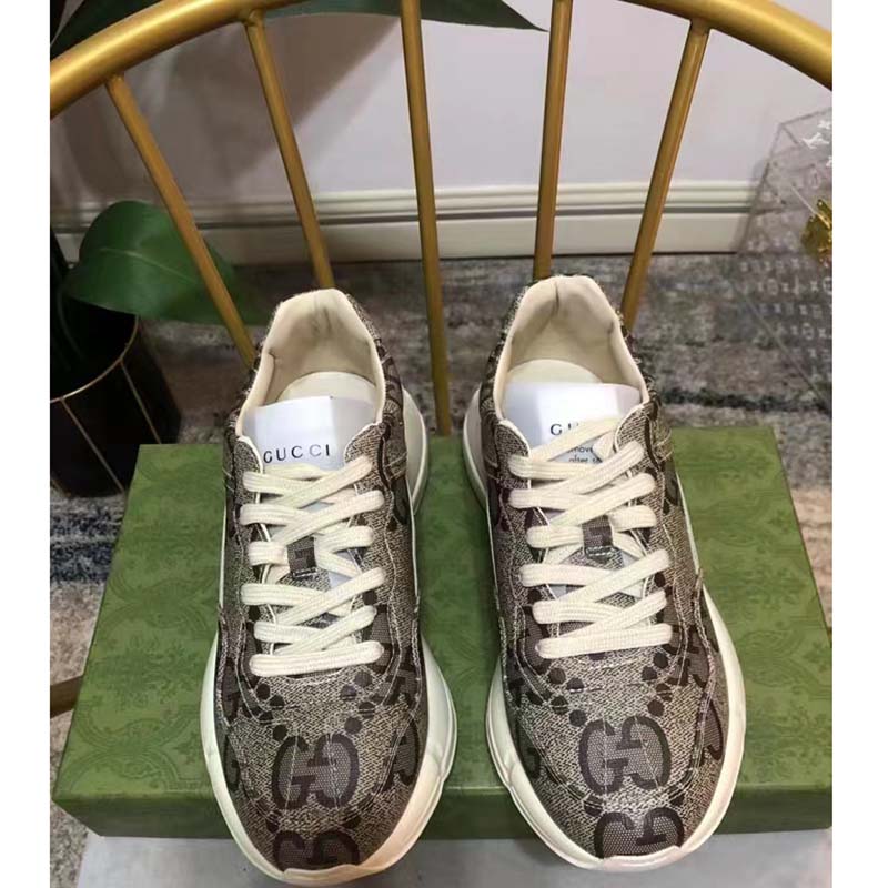 G*u*i unisex gg rhyton sneaker beige ebony maxi gg supreme canvas 4 cm heel