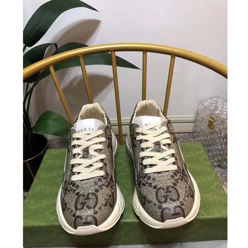 G*u*i unisex gg rhyton sneaker beige ebony maxi gg supreme canvas 4 cm heel