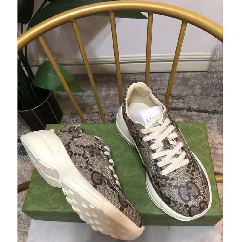 G*u*i unisex gg rhyton sneaker beige ebony maxi gg supreme canvas 4 cm heel