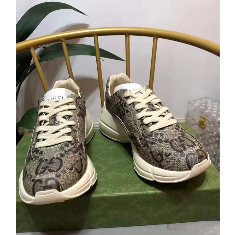 G*u*i unisex gg rhyton sneaker beige ebony maxi gg supreme canvas 4 cm heel