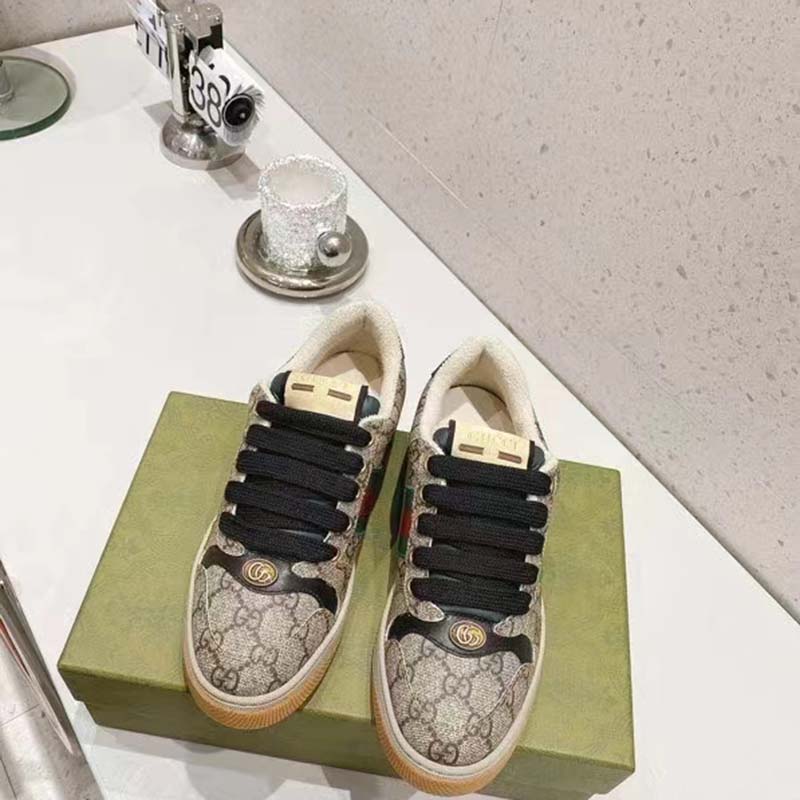 G*u*i unisex gg screener sneaker beige ebony gg supreme canvas green red web
