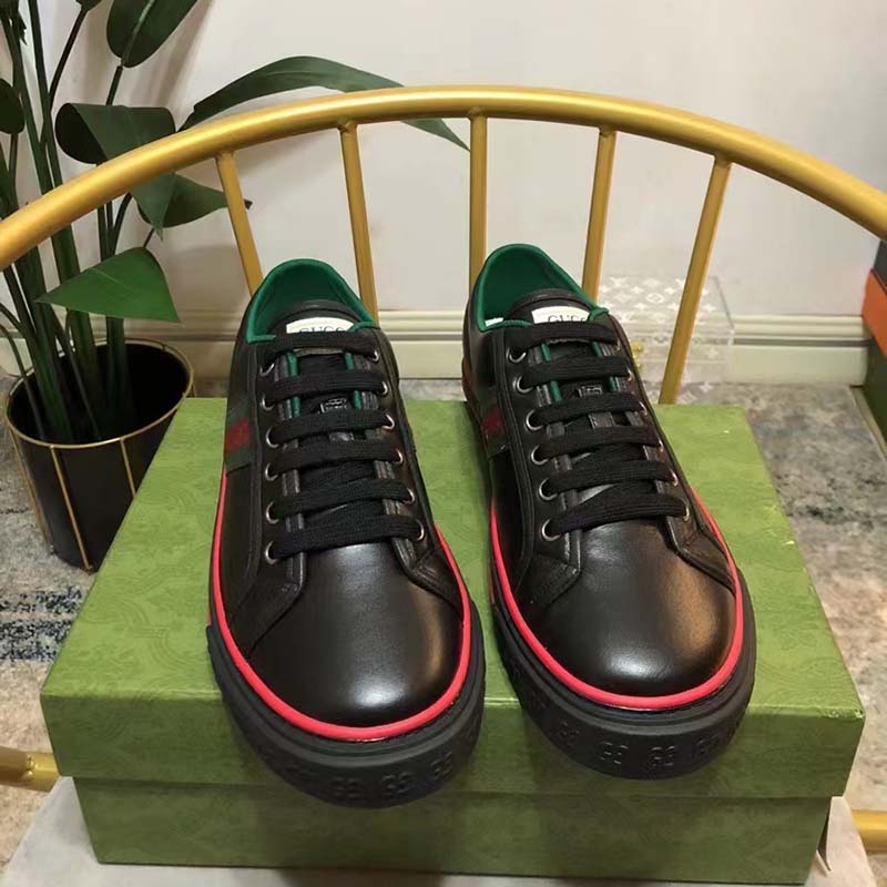 G*u*i unisex G*u*i tennis 1977 sneaker black leather green red web flat