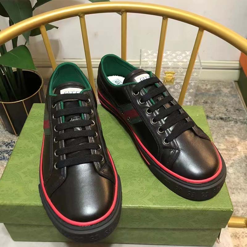 G*u*i unisex G*u*i tennis 1977 sneaker black leather green red web flat