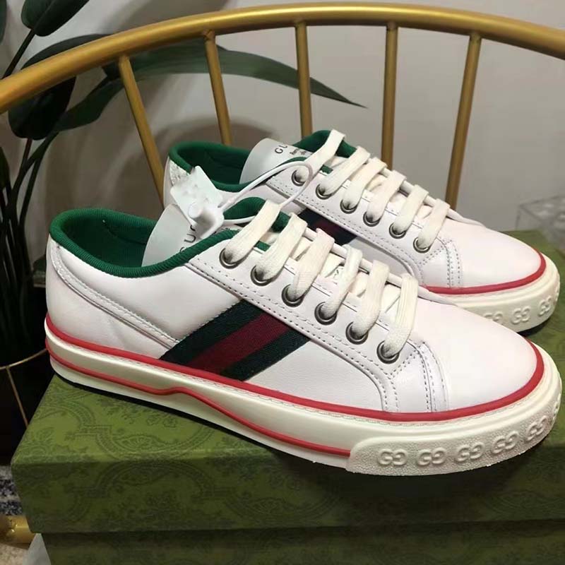 G*u*i unisex G*u*i tennis 1977 sneaker white leather green red web flat