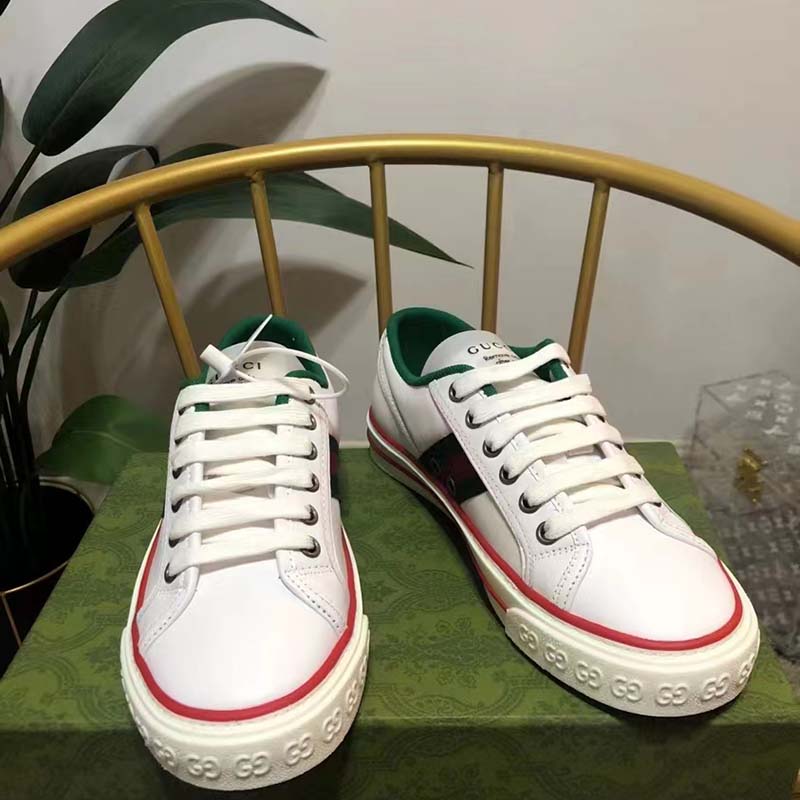G*u*i unisex G*u*i tennis 1977 sneaker white leather green red web flat