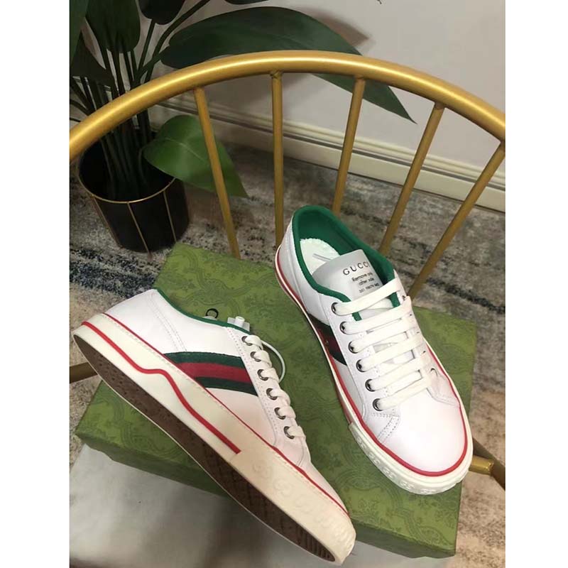 G*u*i unisex G*u*i tennis 1977 sneaker white leather green red web flat