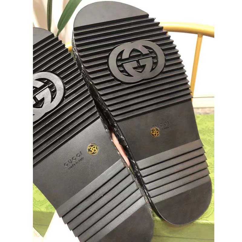G*u*i unisex platform slide sandal black ivory gg denim mid 5.6 cm heel