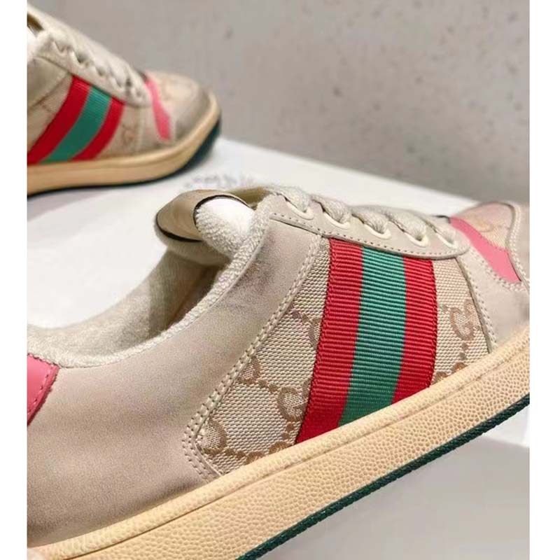 G*u*i unisex screener leather sneaker gg canvas green orange web 3cm heel