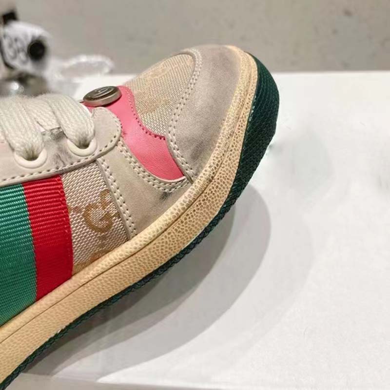 G*u*i unisex screener leather sneaker gg canvas green orange web 3cm heel