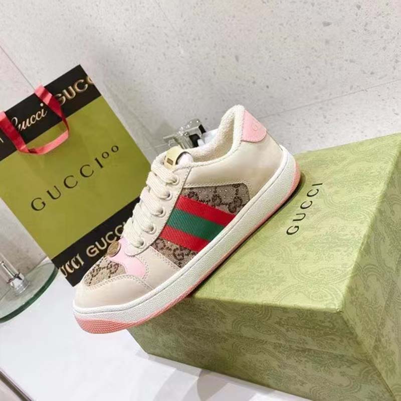 G*u*i unisex screener sneaker crystals beige ebony gg canvas 3.6 cm heel