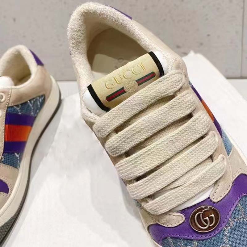 G*u*i unisex screener sneaker purple red web cream scrap less leather