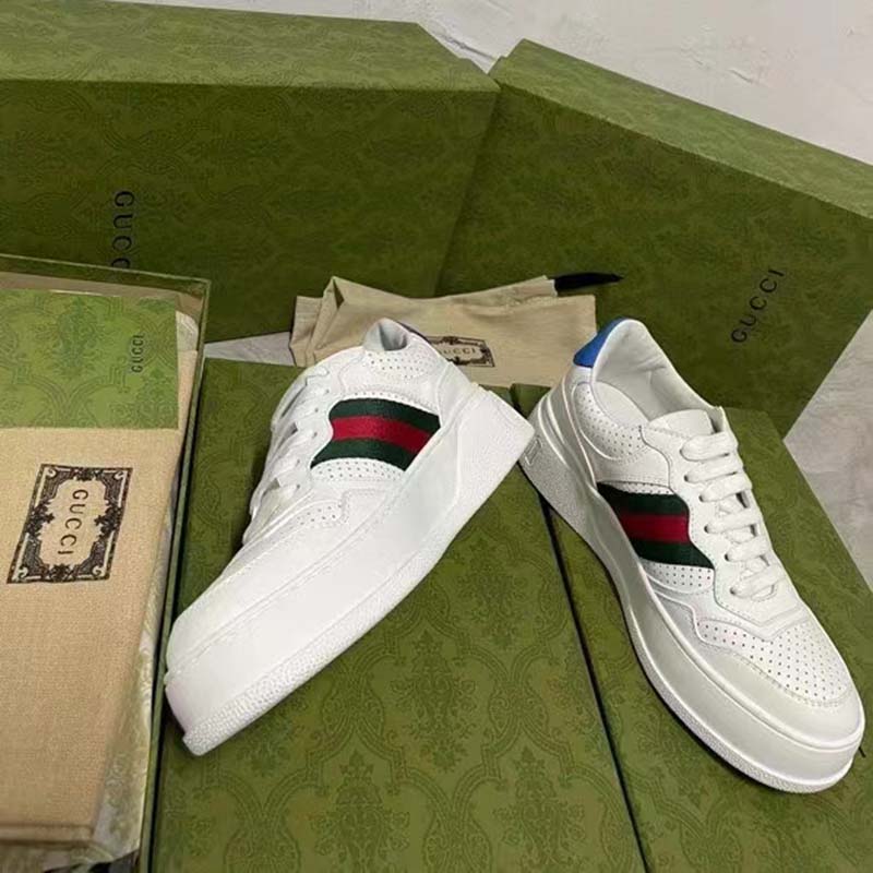 G*u*i unisex sneaker web white leather green red web lace up flat