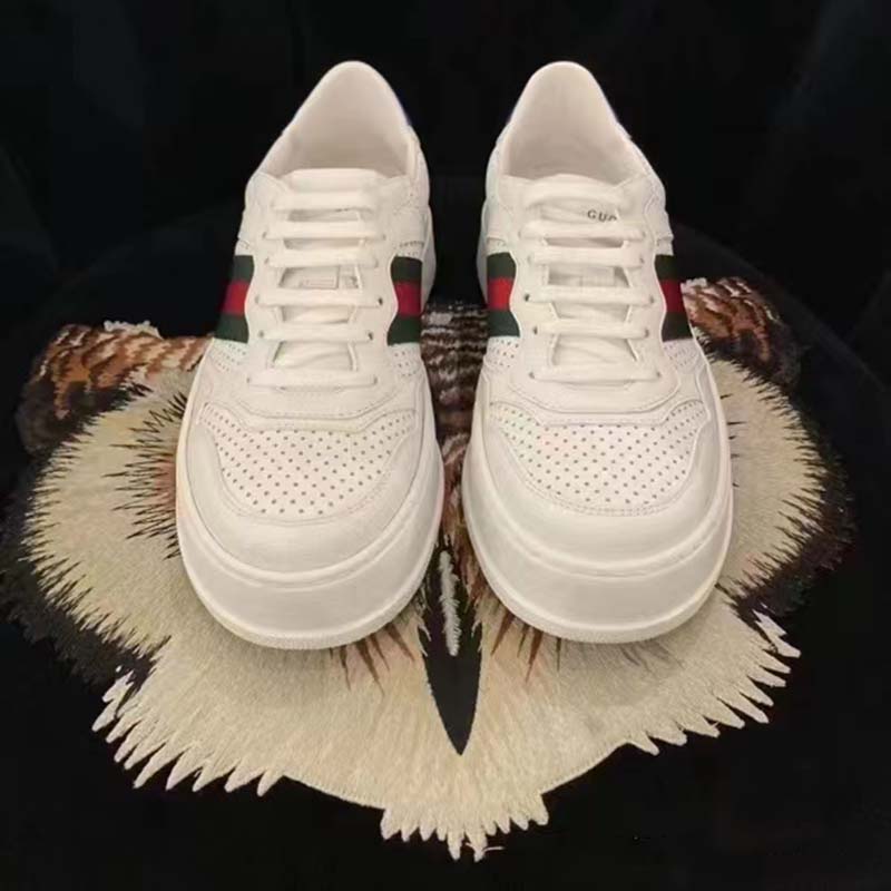 G*u*i unisex sneaker web white leather green red web lace up flat
