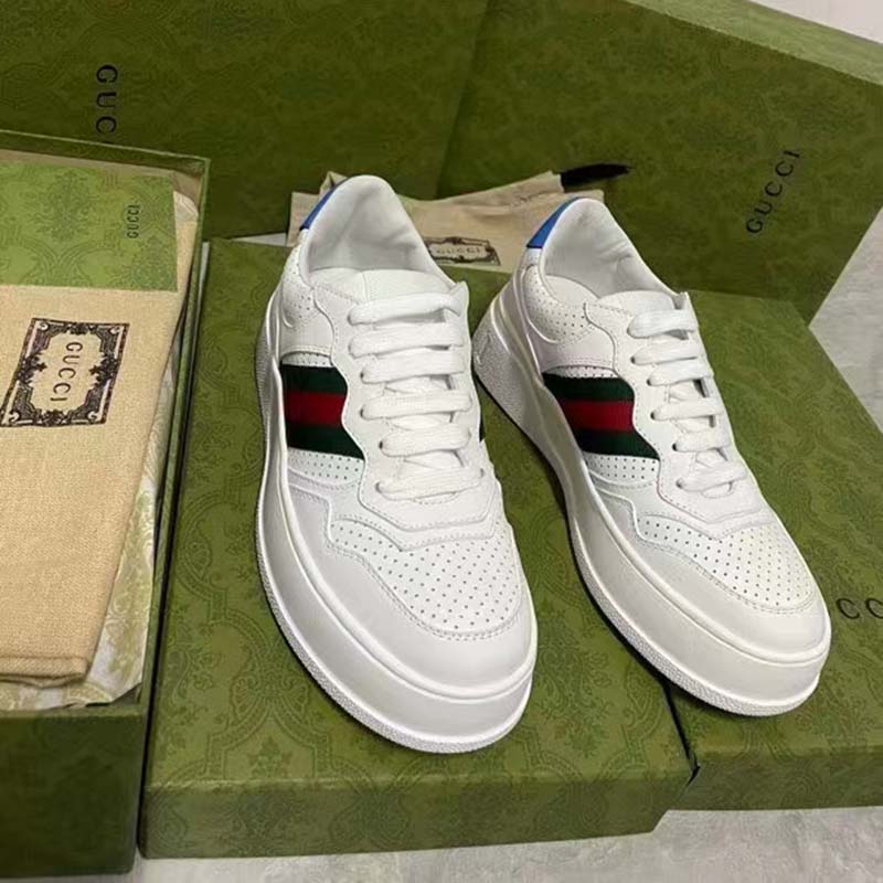 G*u*i unisex sneaker web white leather green red web lace up flat