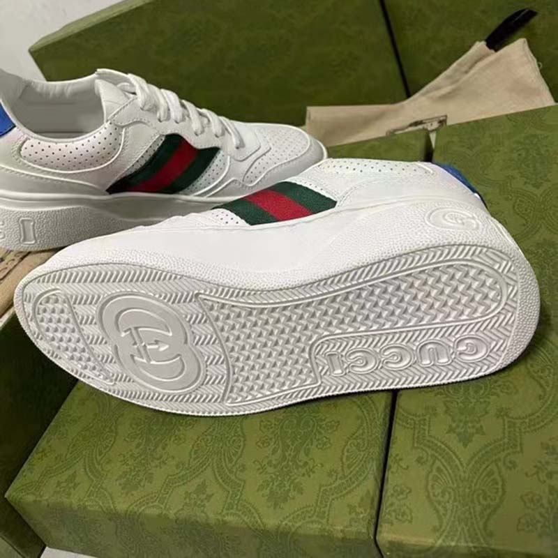G*u*i unisex sneaker web white leather green red web lace up flat