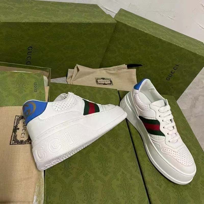 G*u*i unisex sneaker web white leather green red web lace up flat