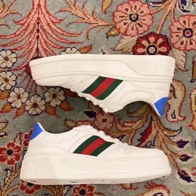 G*u*i unisex sneaker web white leather green red web lace up flat