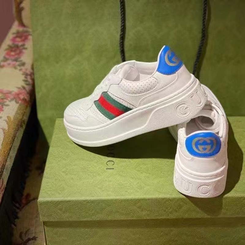 G*u*i unisex sneaker web white leather green red web lace up flat