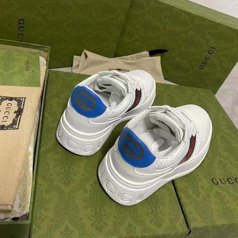 G*u*i unisex sneaker web white leather green red web lace up flat