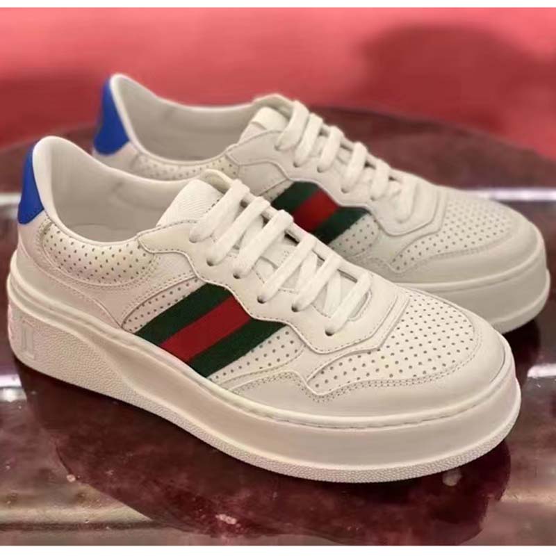 G*u*i unisex sneaker web white leather green red web lace up flat