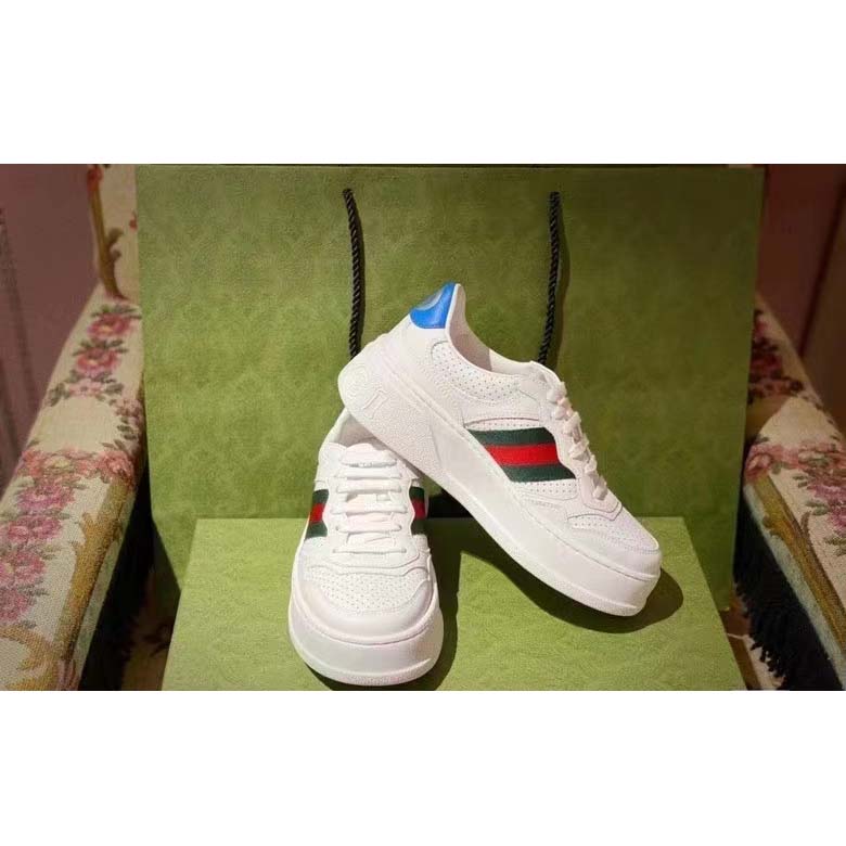 G*u*i unisex sneaker web white leather green red web lace up flat