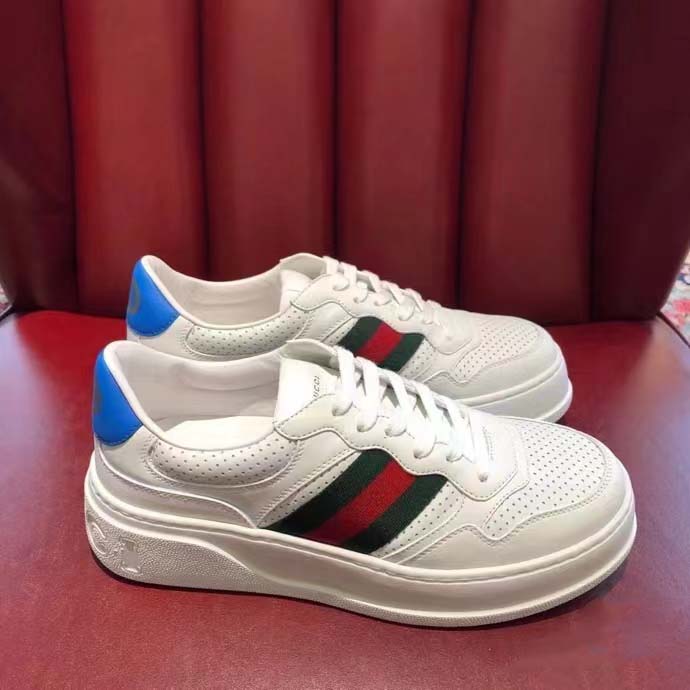 G*u*i unisex sneaker web white leather green red web lace up flat