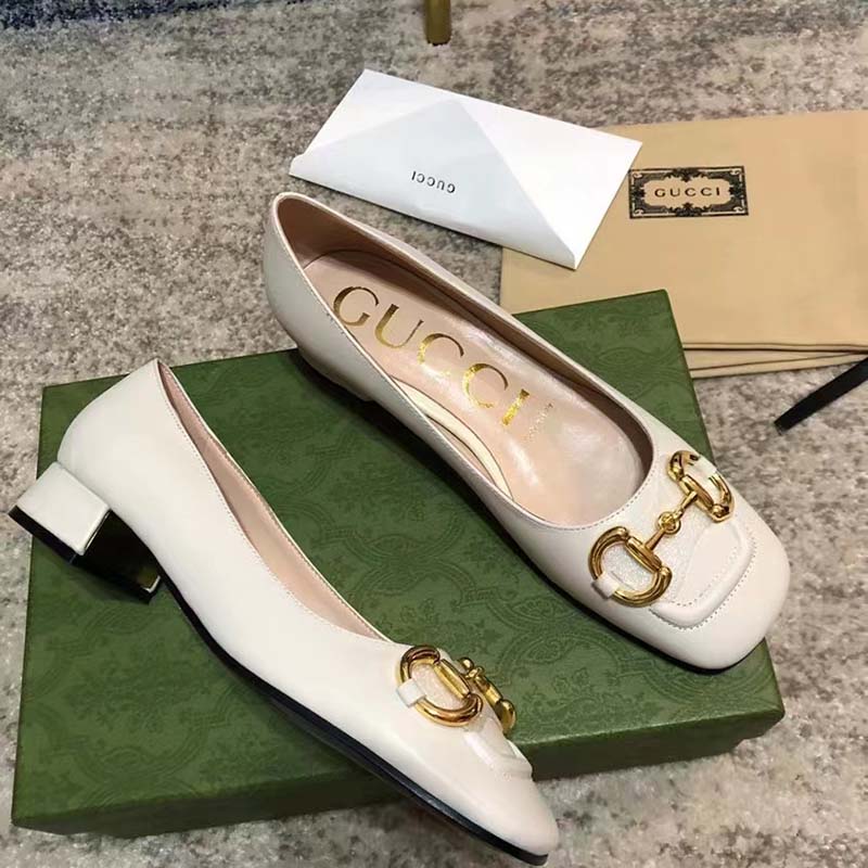 G*u*i women ballet flat horsebit white leather low 2.5 cm heel