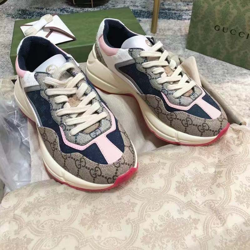 G*u*i women gg rhyton sneaker beige ebony blue supreme canvas low 4 cm heel