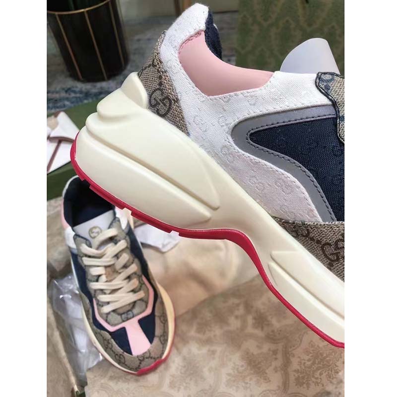 G*u*i women gg rhyton sneaker beige ebony blue supreme canvas low 4 cm heel
