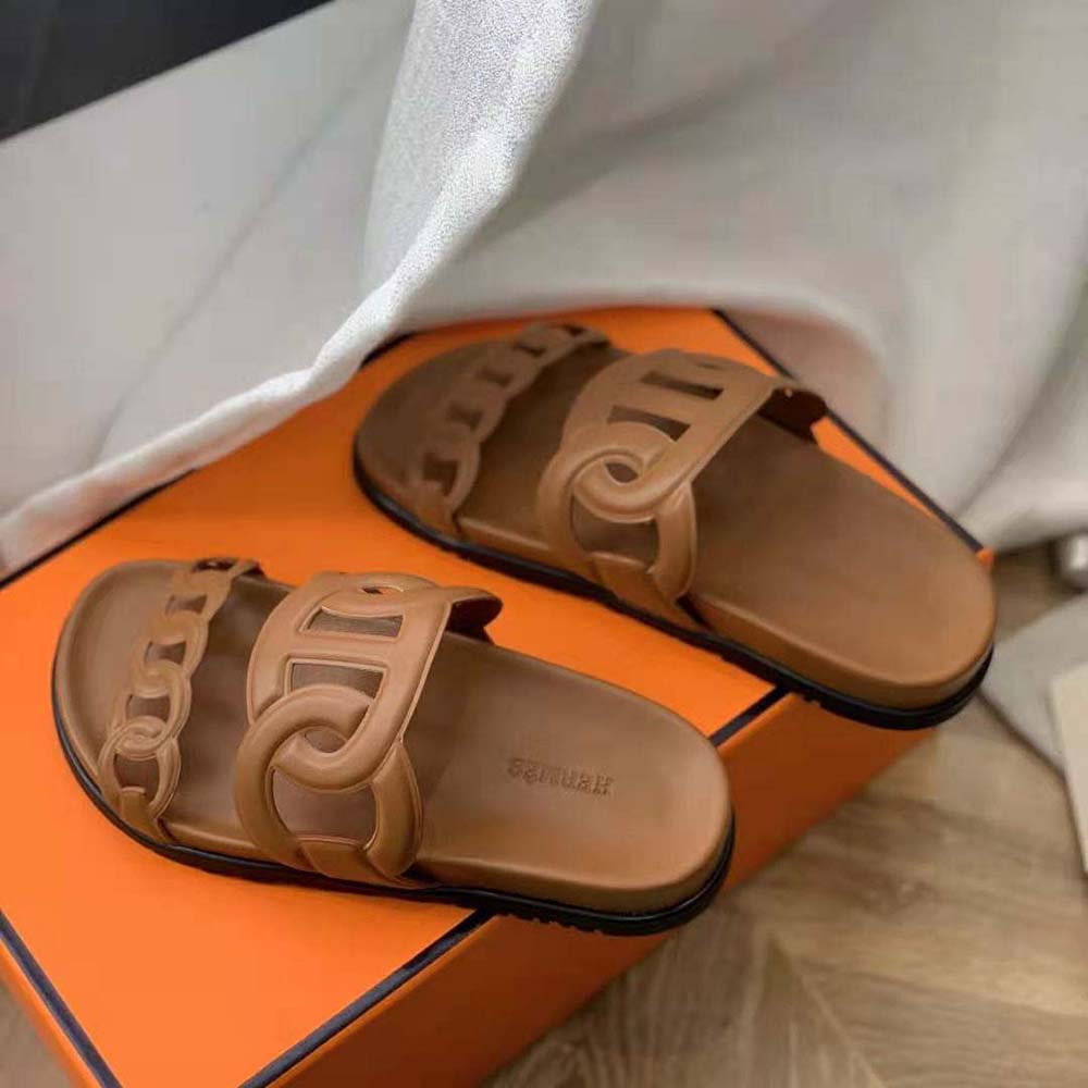 Hermes Women Extra Sandal in Nappa Leather-Brown