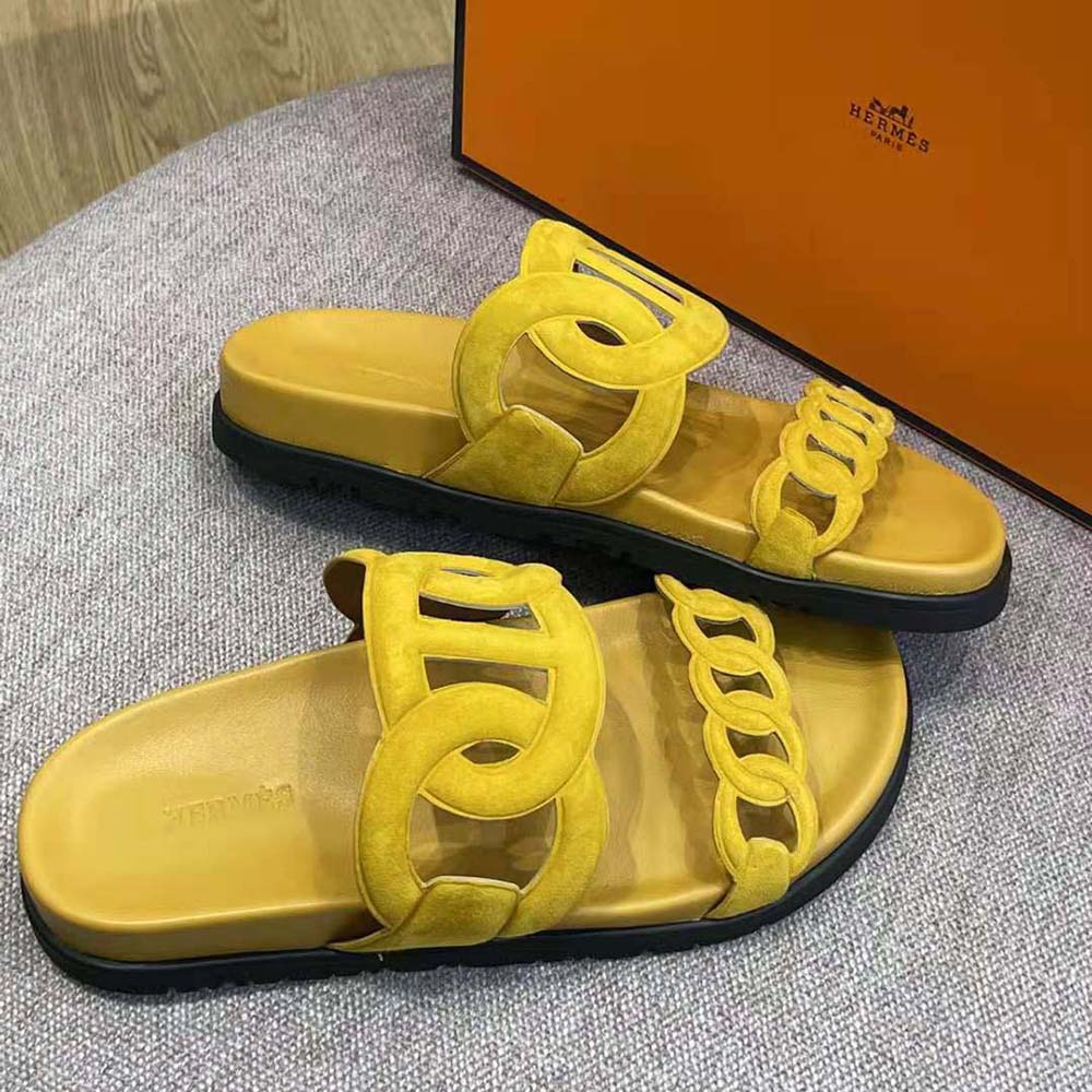 Hermes Women Extra Sandal in Suede Goatskin-Yellow