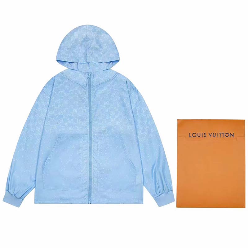 Louis Vuitton LV Men Damier Spread Windbreaker Polyester Blue Regular Fit