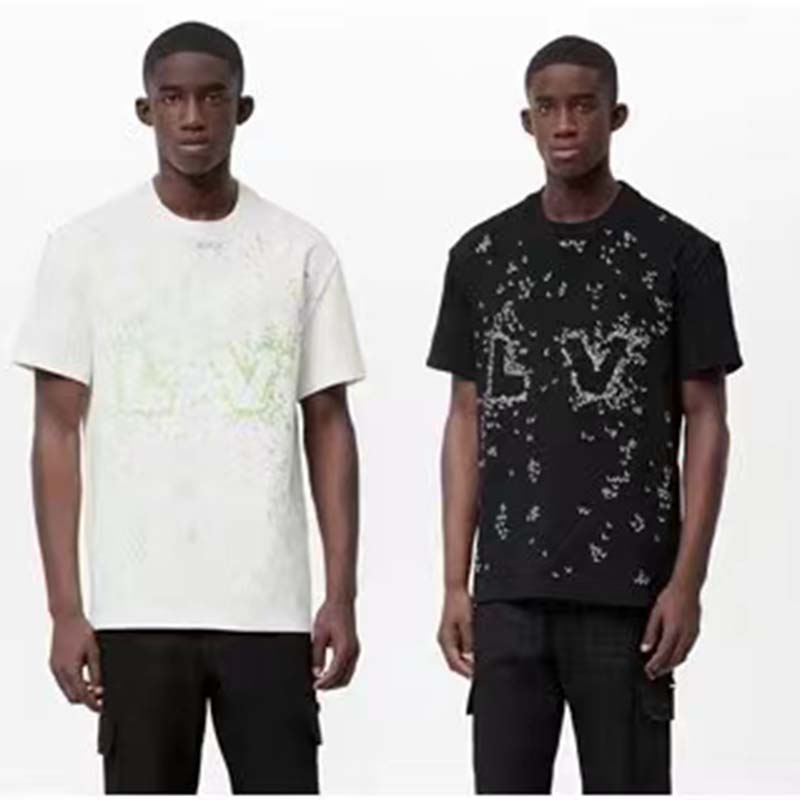 Louis Vuitton LV Men Spread Embroidered T-Shirt Cotton Black Regular Fit