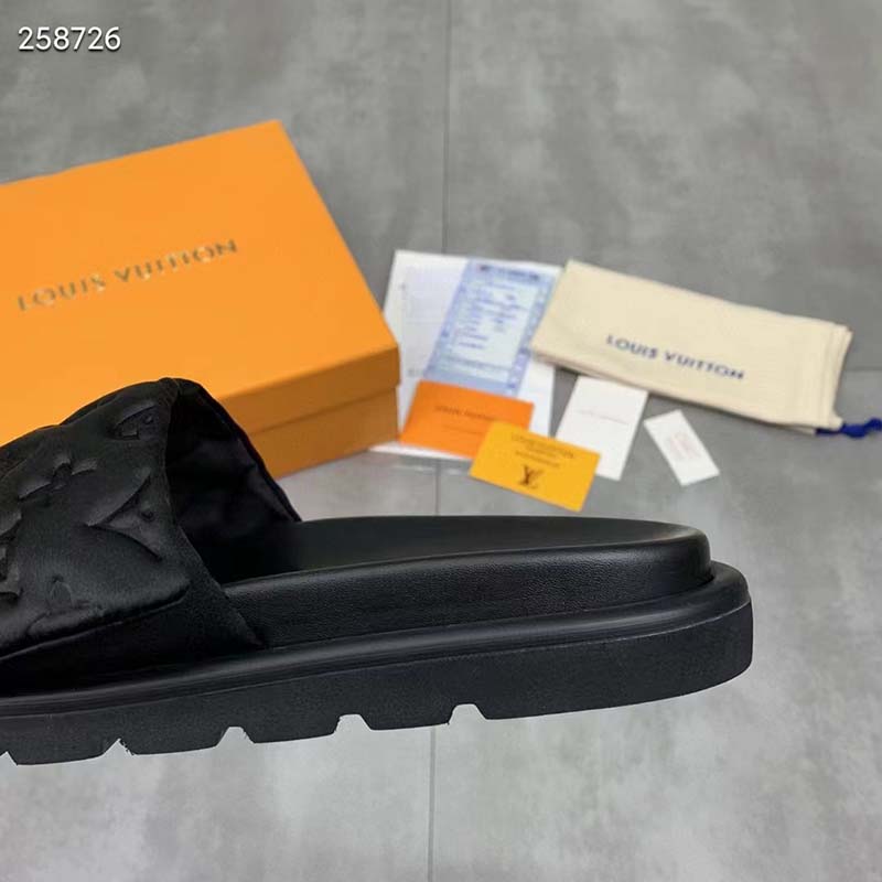 Louis Vuitton LV Unisex Pool Pillow Flat Comfort Mule Black Monogram