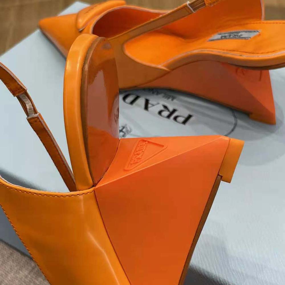 Prada Women Brushed Leather Slingback Pumps in 65mm Heel-Orange