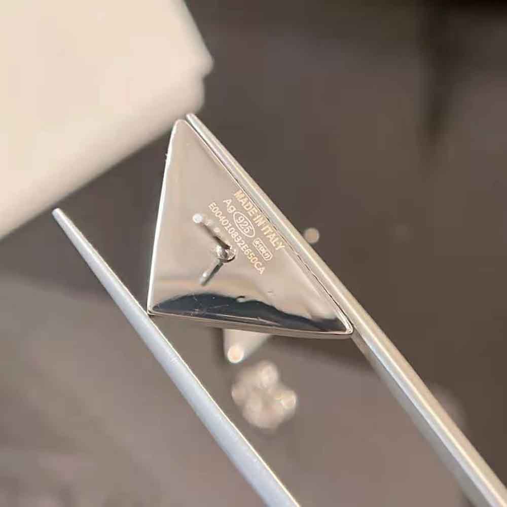 Prada Women Crystal Logo Jewels Zirconia Earrings-Silver