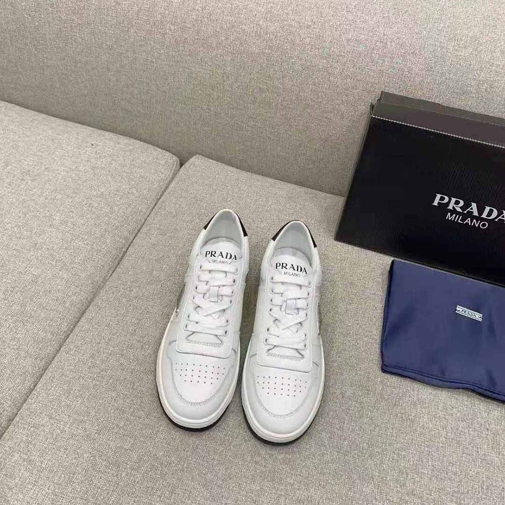 Prada Women Downtown Perforated Leather Sneakers-White