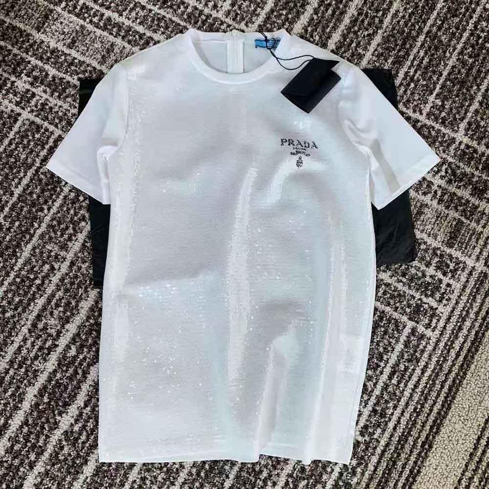 Prada Women Embroidered Cotton T-shirt-White
