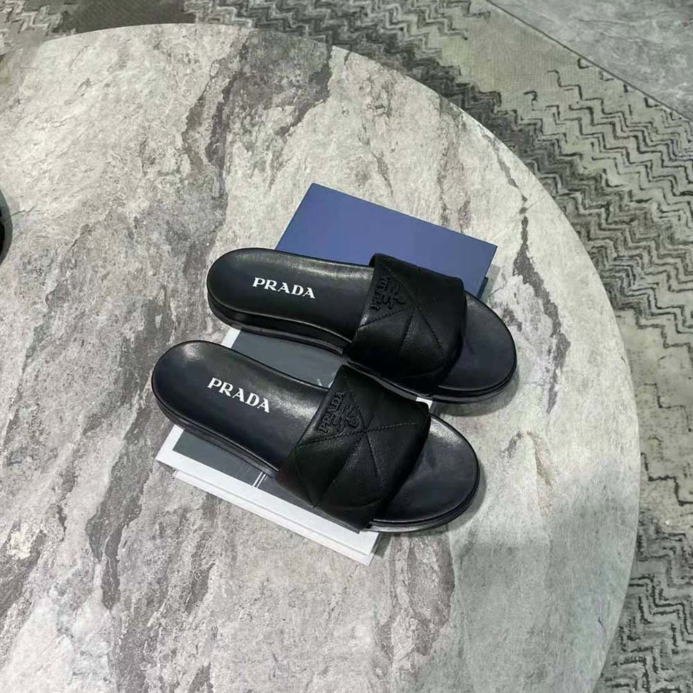 Prada Women Nappa Leather Slides in 20mm Heel-Black
