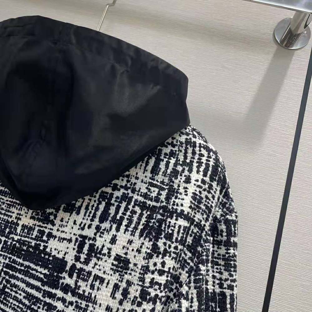 Prada Women Printed Fabric and Re-Nylon Jacket-Black
